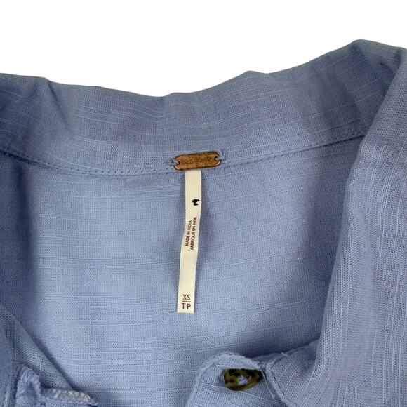 Free People Kiss Kiss 100% Cotton Peasant Boho Button Down Shirt Women's Size XS - Picture 6 of 9